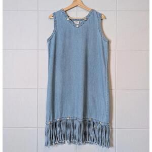 Vintage 90s fringed denim western tank dress